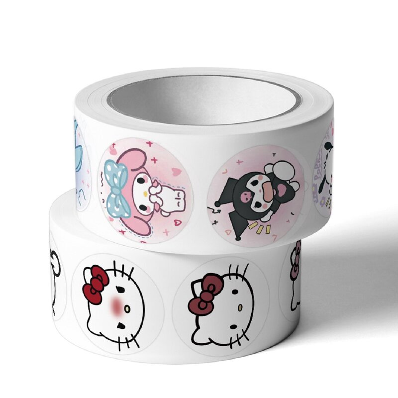 500Pcs/Roll Sanrio Hello Kitty Cartoon Sticker Kuromi Cinnamoroll Pochacco Stickers for Kids Girls DIY Laptop Phone Diary