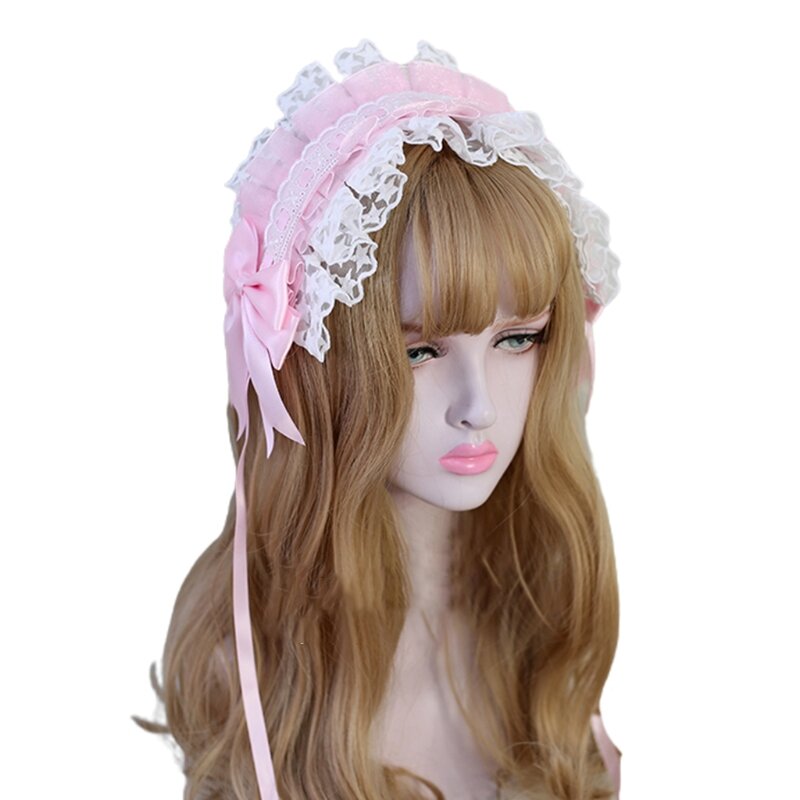 2023 New Star Lace Ribbon Bow Headband Cosplay Headdress Japanese Sweet Lovely Ruffled Hairpin Maid Hair