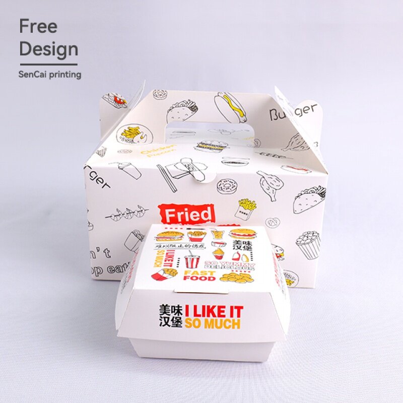 Caja de embalaje personalizada para hamburguesa, embalaje de papel para hamburguesa, pollo frito