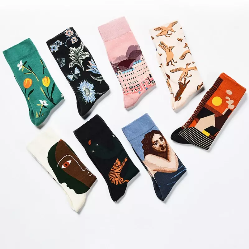 Calcetines de lona con diseño de plantas para mujer, medias divertidas de tejido Jacquard, con diseño abstracto, 1 par