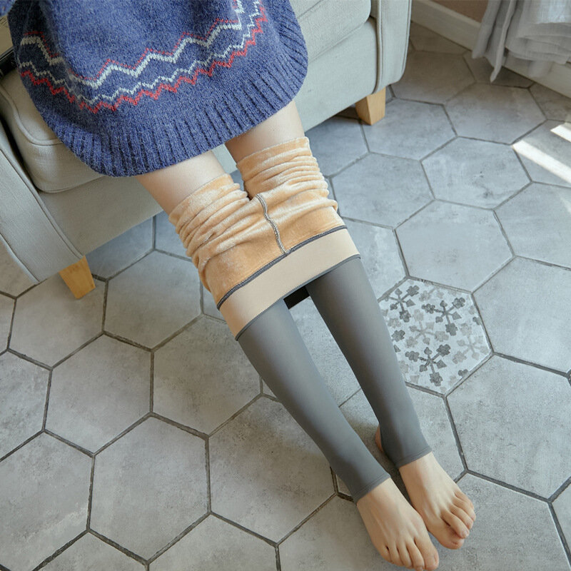 Gray Integrated Breathable Leggings Thin Spring Autumn Fresh-Colored Pantyhose Winter Velvet Padded Leggings Women's Outer Wear