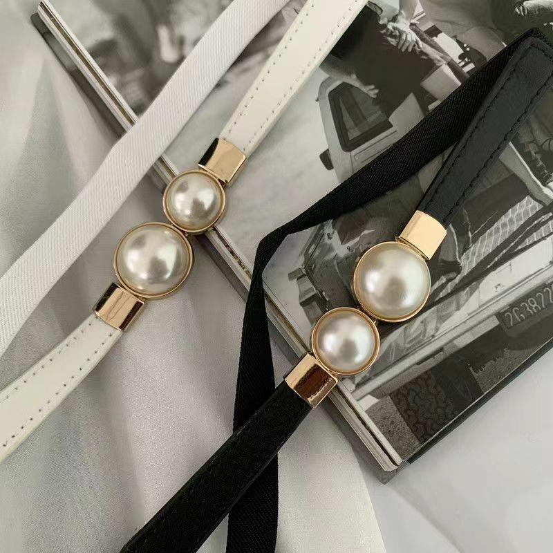 Fina cinturilla elástica de perlas para mujer, decoración con faldas, Cinturón fino con hebilla simple y versátil, nueva moda