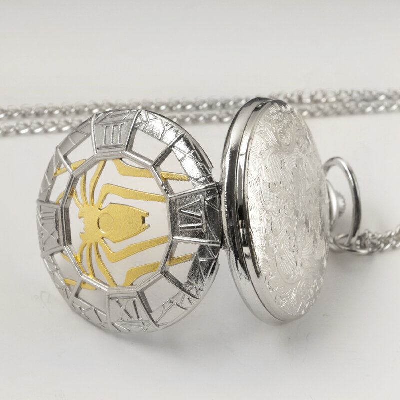 Fashion Personality Hollow Gold Spider Design Quartz Pocket Watch Necklace for Women and Men Gift Vintage Souvenir