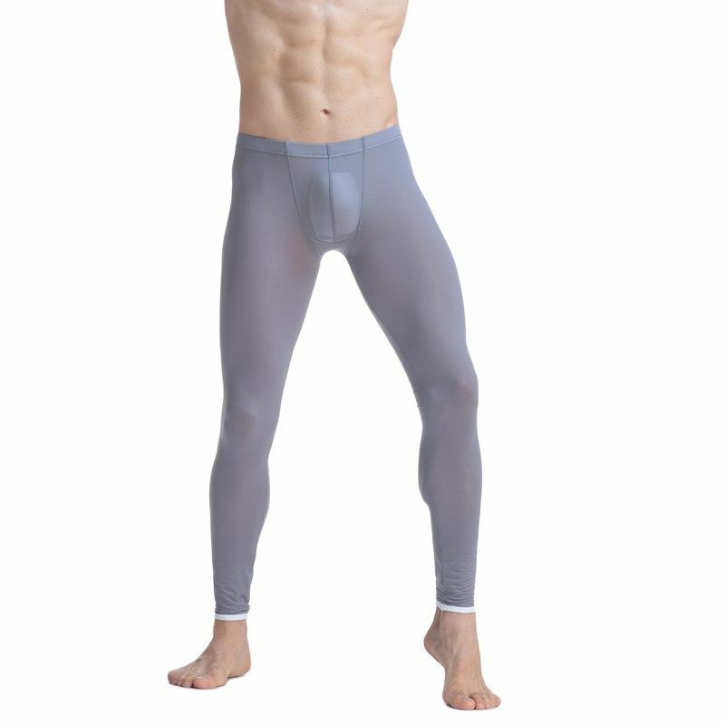 Сексуальное ультратонкое эластичное нижнее белье для мужчин, модное мужское нижнее белье с прозрачным мешочком, длинные штаны из ледяного шелка, Мужская пижама