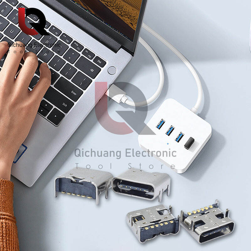 5/10 buah USB 3.1 6-Pin USB-C konektor sasis wanita 5V 3A pengisian cepat konektor bentuk C konektor pengisian daya tipe-c