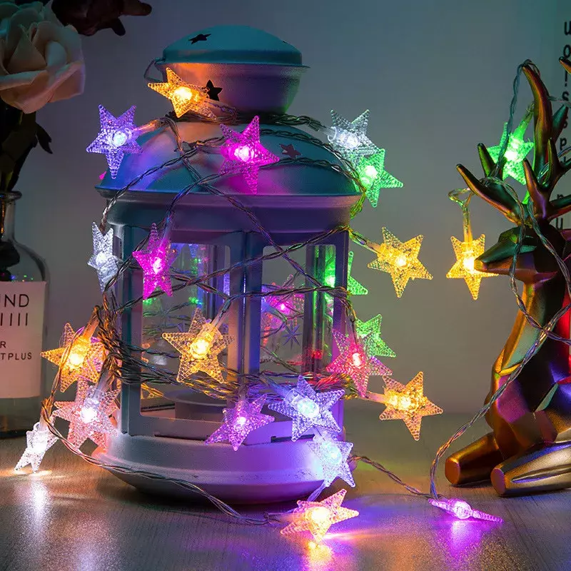 Christmas Tree Snowflake Decorative Color Lights Battery Usb Operated Star String Lights Outdoor Patio Decoration Twinkle Lamps