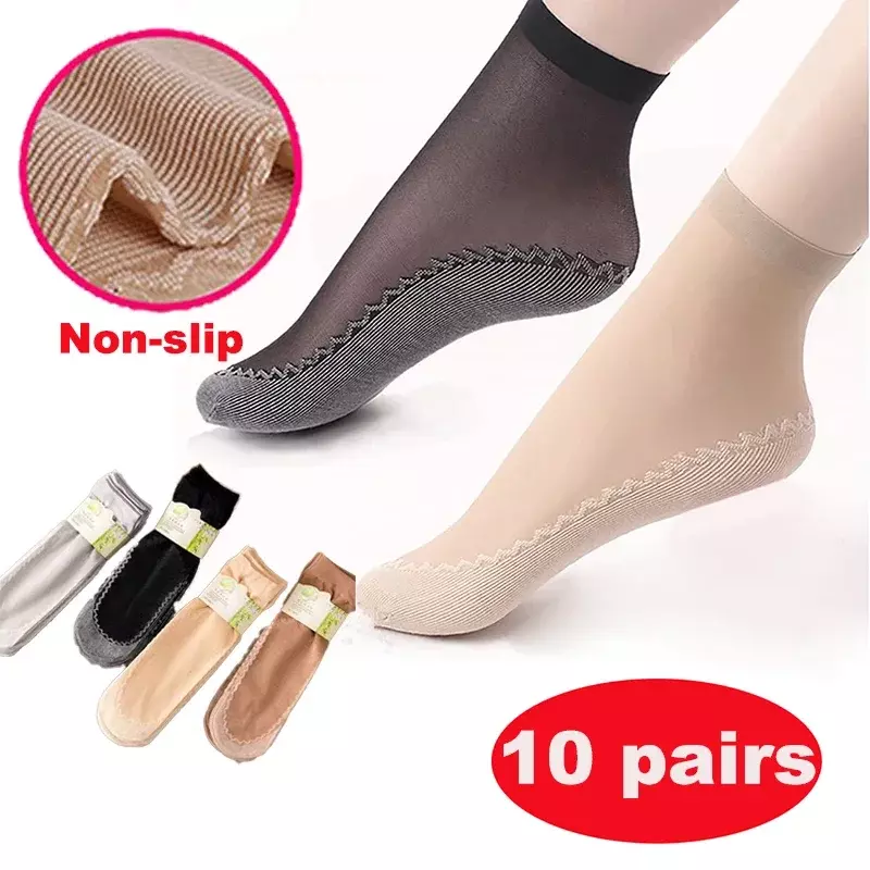 20Pcs = 10Pais ผู้หญิงฤดูร้อนถุงเท้าลื่นเหงื่อ-ดูดซับผ้าฝ้ายนุ่มบาง Breathable แฟชั่นเซ็กซี่ผ้าไหมถุงเท้าสุภาพสตรีโปร่งใส
