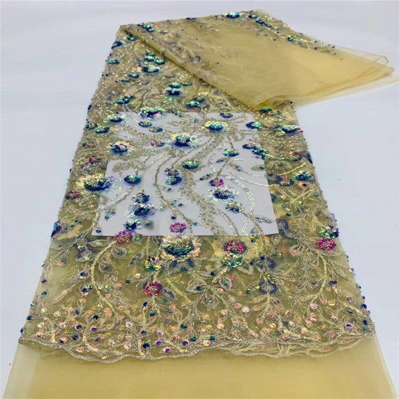 Pano tridimensional da gaze do bordado do lantejoula do tubo do grânulo da flor, tecido do vestuário para o desgaste do desempenho
