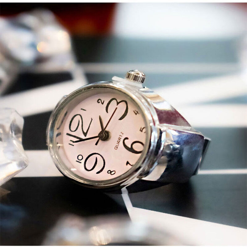 Vintage Punk Finger Watch Mini elastyczny pasek zegarki aluminiowe pierścionki dla par zegarek typu biżuteria Retro rzymska kwarcowy nowy pierścionek do zegarka
