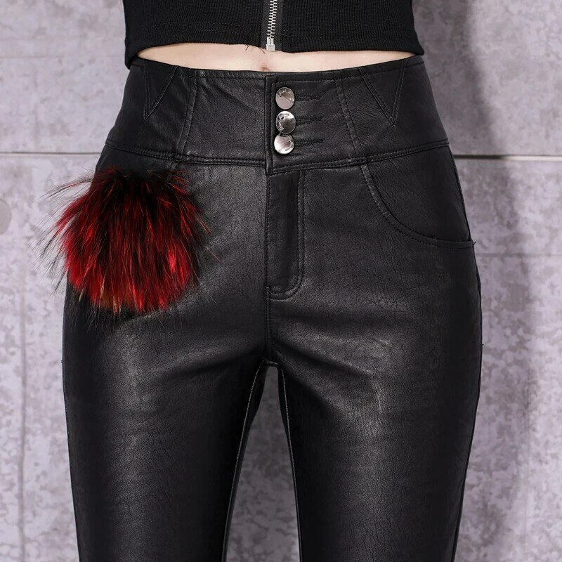 2023 High waisted tight sheepskin leather pants, autumn and winter genuine leather women's pants, Korean version slim fitting sm