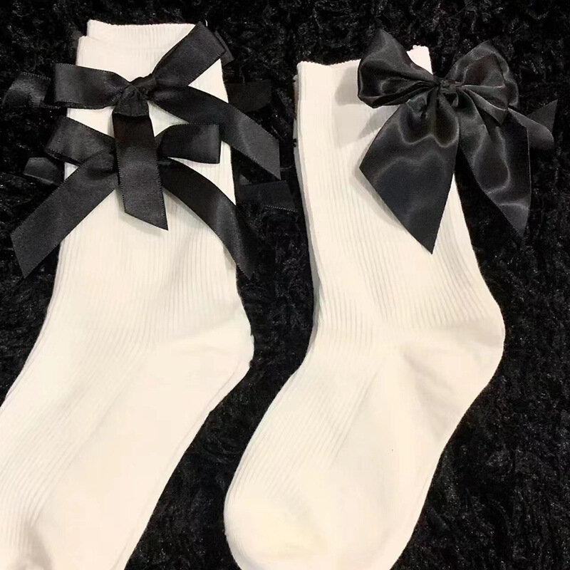 Женские носки; Сезон весна-лето; Белые милые японские носки в стиле Харадзюку; Милые женские короткие носки в стиле Лолиты с бантом; Носки для девочек в подарок