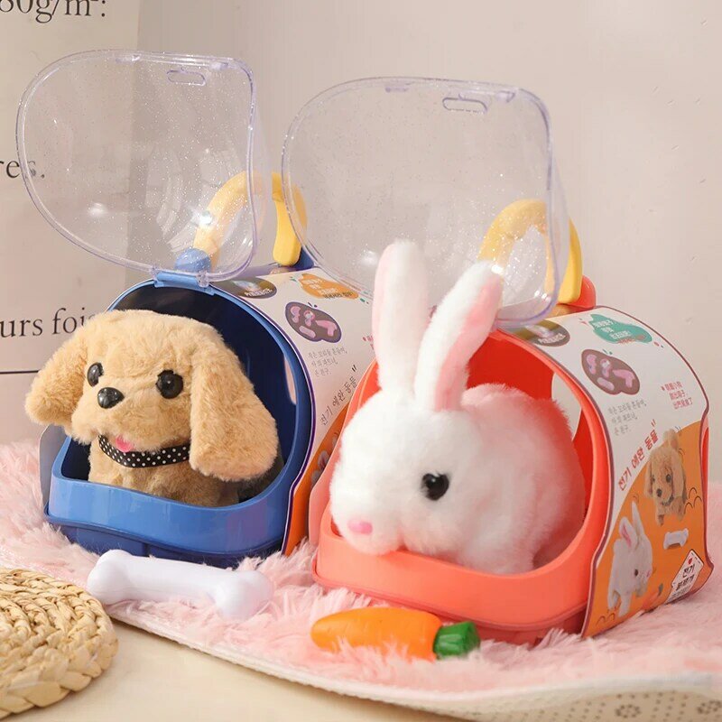 어린이 놀이 애완 동물 케어 세트 시뮬레이션 전기 봉제 인형 개 고양이 토끼 장난감, 여아용 산책 짖는 교육 장난감