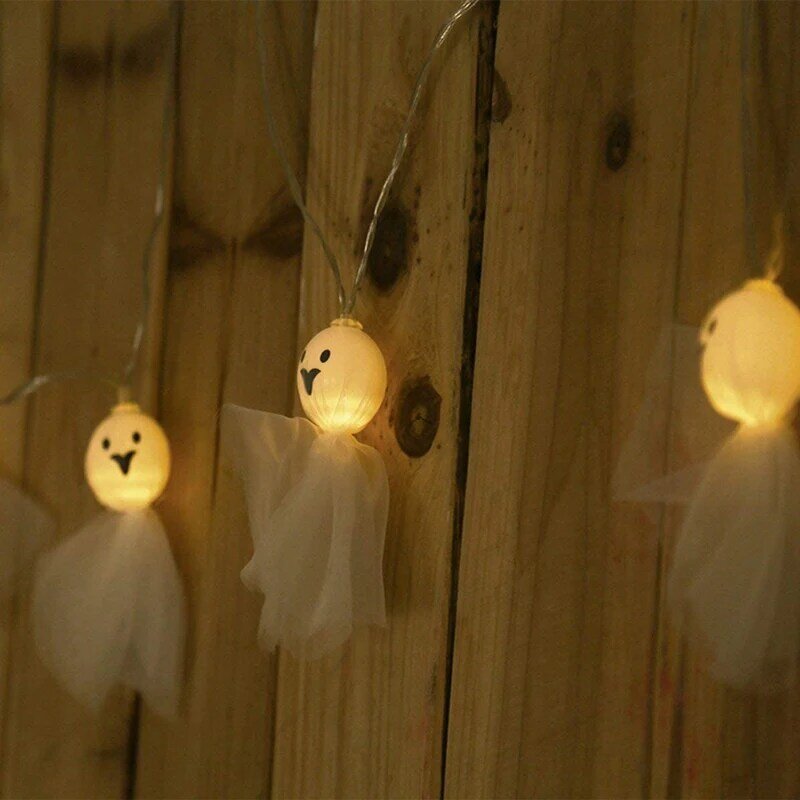 Lampu LED dekorasi pesta Halloween, lampu String hantu Halloween untuk dekorasi pesta Halloween luar ruangan dan dalam ruangan
