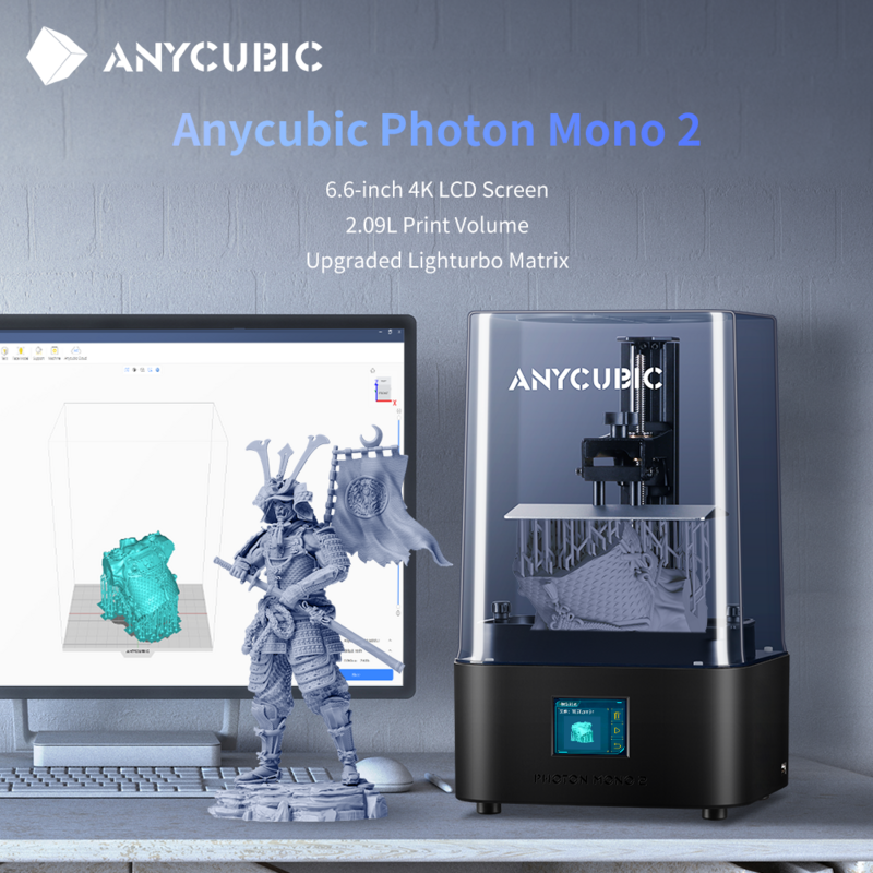 3D-принтер ANYCUBIC Photon Mono 2, 6,6 дюйма, УФ-смола, фотоотверждение, 4K + Высокое разрешение, размер печати с ЖК-дисплеем 165*143*89 мм