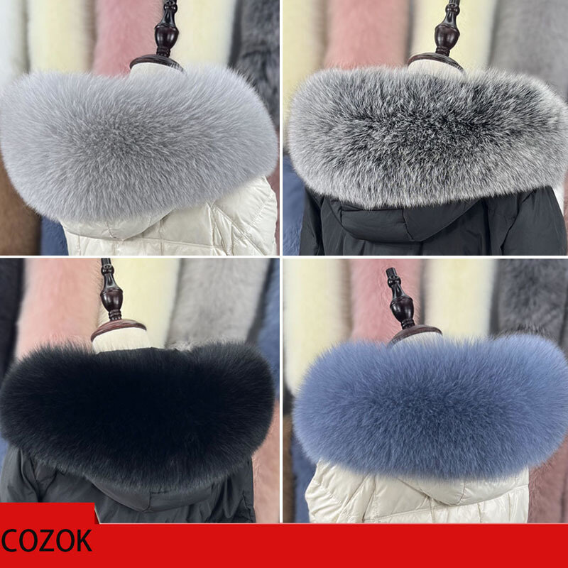Super Large Real Fox Fur Collar For Coat Hood Decor Winter Warm Fur Scarf For Women Coat Jacket Fur Shawl Luxury 18-20cm Width