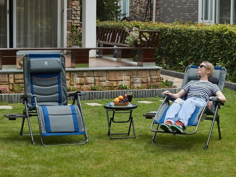 EVER ADVANCED Set of 2 Oversize XL Zero Gravity Recliner Padded Patio Lounger Chair with Adjustable Headrest Support 350lbs