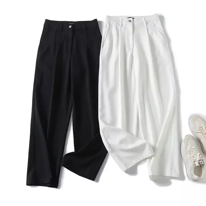 Women's Clothing Spring 2024 New Fashion Joker Drape Pleated Straight Pants Retro High Waist Side Pocket Zipper Pants Mujer