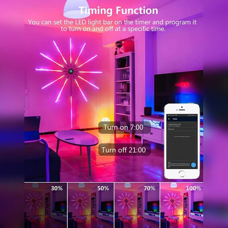 Smart Firework Led Lights USB Powered Color Changing Fireworks Led Lights APP Remote Control Wall Decor Light With Music Sync