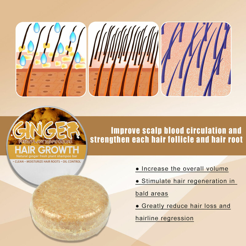 Champú de jengibre para el cuidado del cabello, jabón suave para promover el crecimiento del cabello saludable