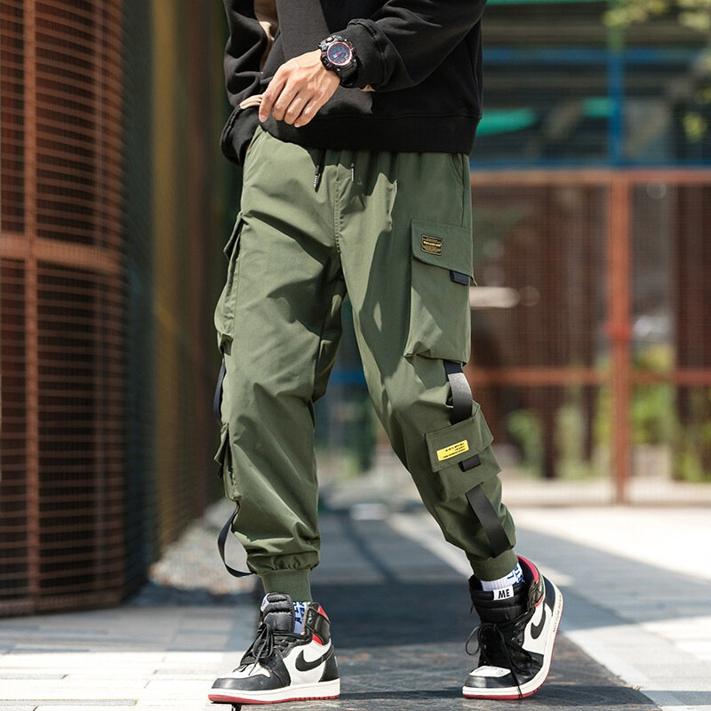 Cargo spodnie męskie Streetwear spodnie w stylu Hip Hop męskie spodnie joggery na co dzień Harem spodnie do kostek elastyczna talia czarna zieleń wojskowa