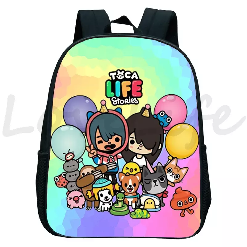 Mochilas Toca Life World Print para crianças, mochila infantil pequena, mochila dos desenhos animados para meninos e meninas, mochila infantil de 12"