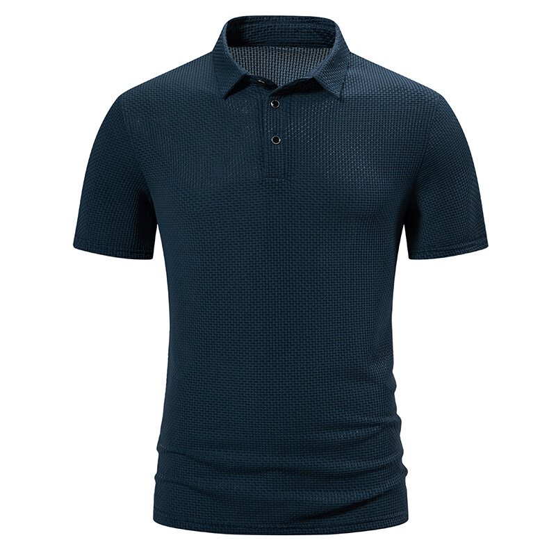 Camisa polo anti-pilling com gola flip confortável masculina, manga curta, camiseta casual slim fit, moda empresarial