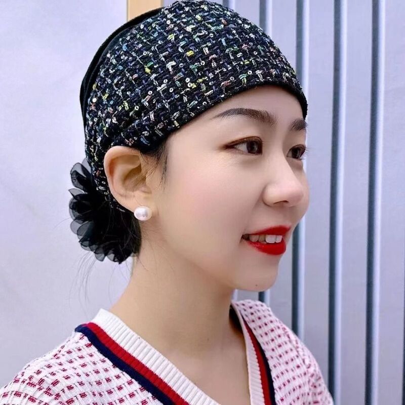 Soild Color Muslim Headscarf Cap Elegant Lace Velvet Muslim Headpiece Headband Women