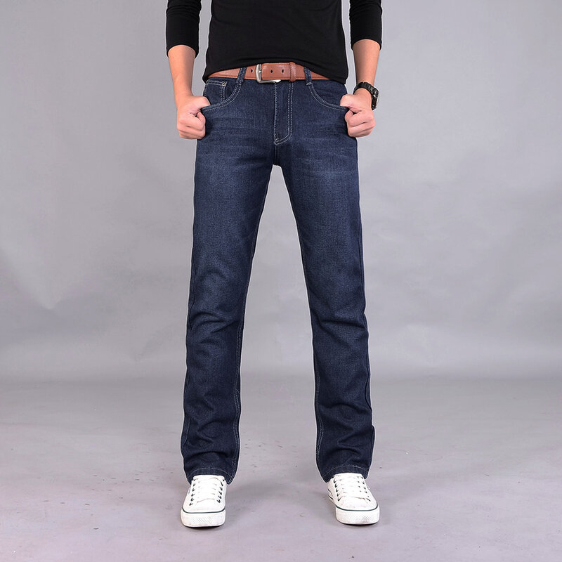 Klasyczne męskie spodnie na co dzień w średnim wieku proste dżinsy długie spodnie wygodne spodnie luźny krój nowe męskie jeansy męskie marki