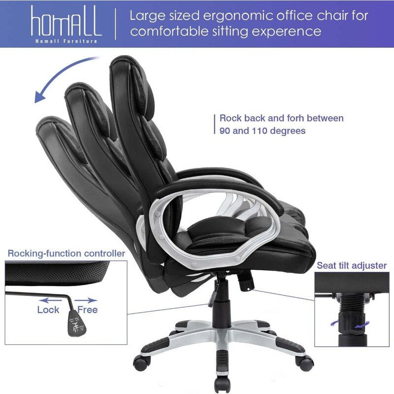 Kursi kantor, kursi meja komputer punggung tinggi, kulit PU, tinggi dapat disesuaikan, kursi tugas putar eksekutif Modern dengan bantalan