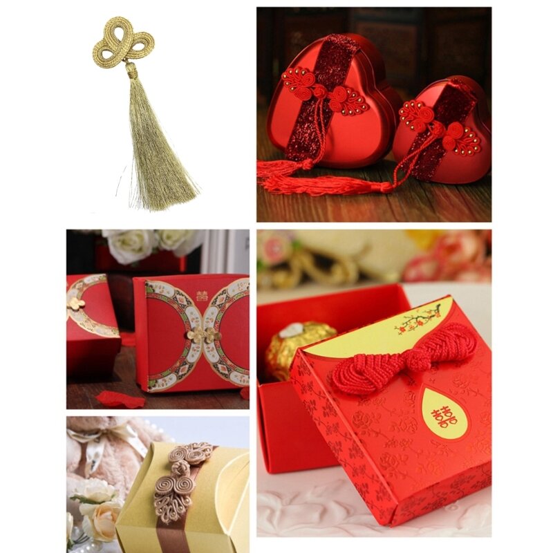 Vintage złoty drut chiński węzeł frędzlami klamra tradycyjny ozdoba Cheongsam