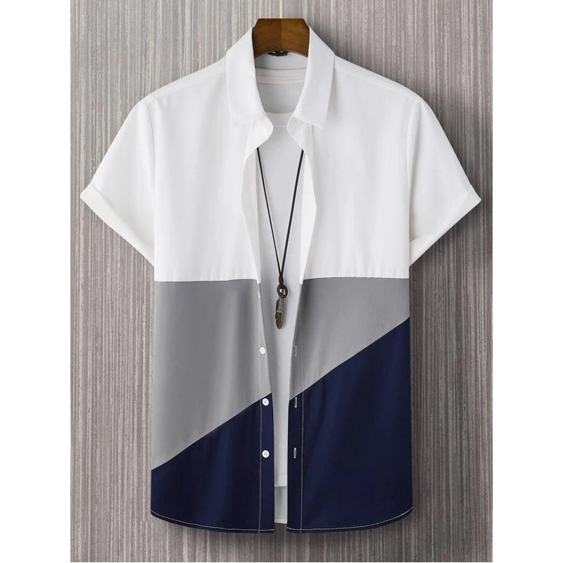 Мужская рубашка в стиле пэчворк, белая Свободная рубашка с короткими рукавами, в гавайском стиле, большие размеры, весна-осень