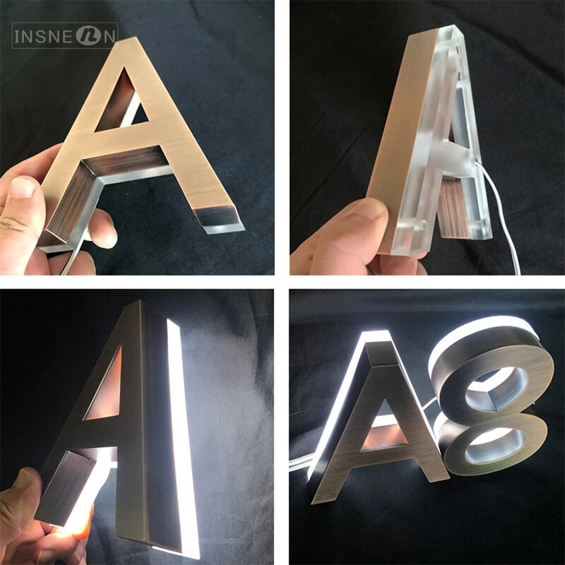 Luz LED de acero inoxidable con logotipo, señal de puerta de casa impermeable, placa de dirección con letras iluminadas de Metal, para exteriores