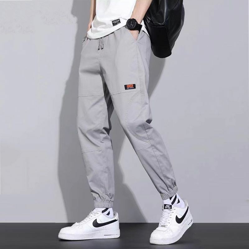 Summer Fashion Patch Ice Silk Men's Cargo Pants Classic Pockets Waist Drawstring Loose Thin Street Casual All-match Trousers