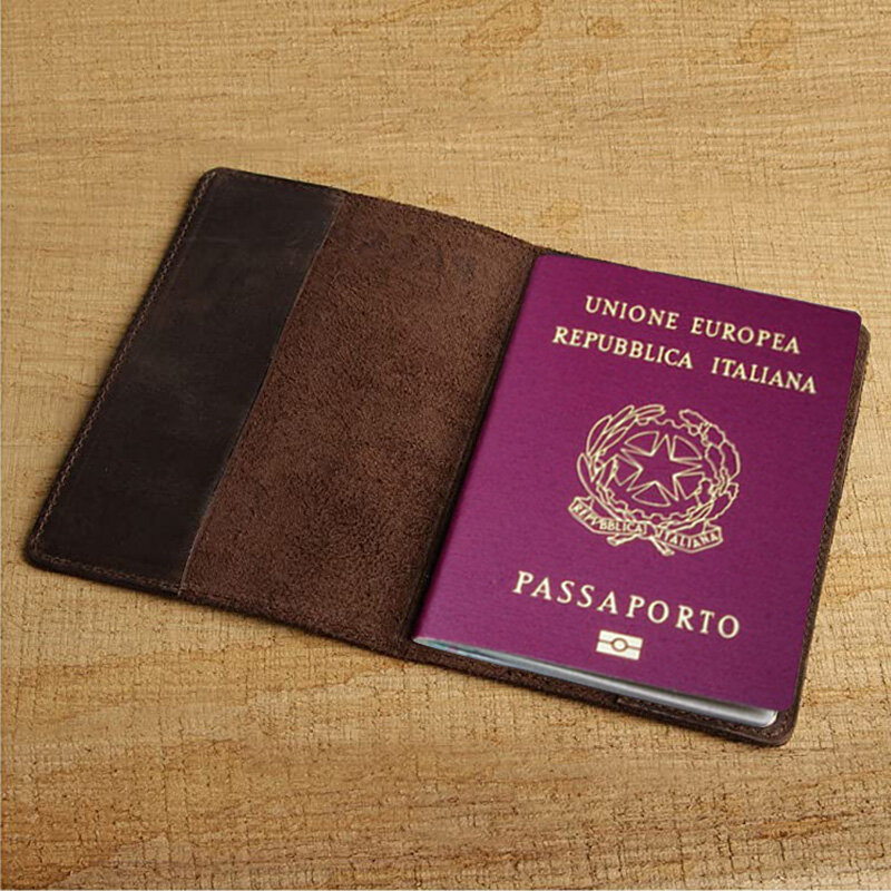 Funda de pasaporte italiano personalizada de cuero genuino con nombre, soporte de pasaporte italiano duradero Unisex de negocios