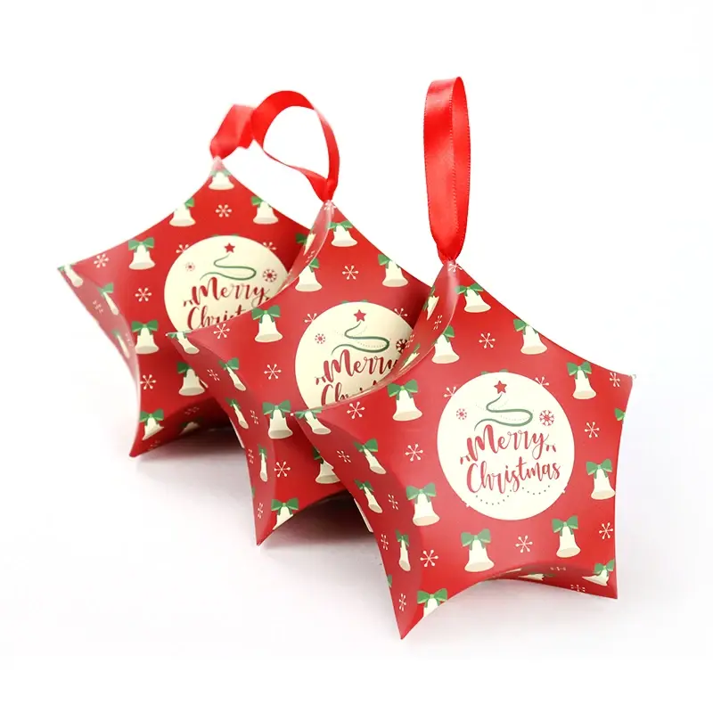 Kotak kemasan hadiah Natal kertas kecil bentuk bintang dekoratif kreatif Logo kustom kotak kemasan untuk permen Selamat Natal