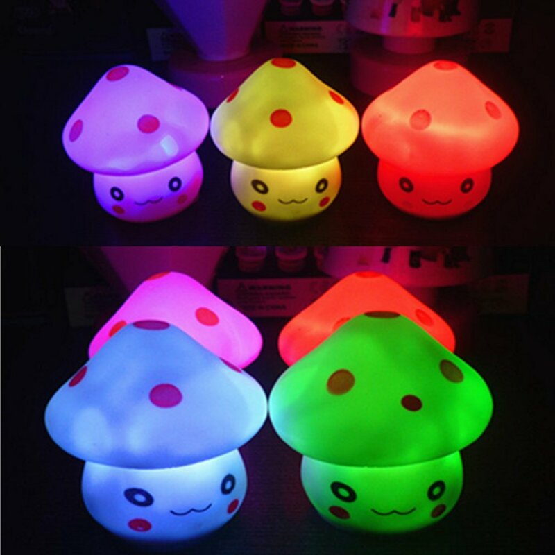 Mini lámpara LED brillante que cambia de 7 colores, luz nocturna romántica, forma de hongo, luz de concha exquisita, decoración de lámpara linda, novedad