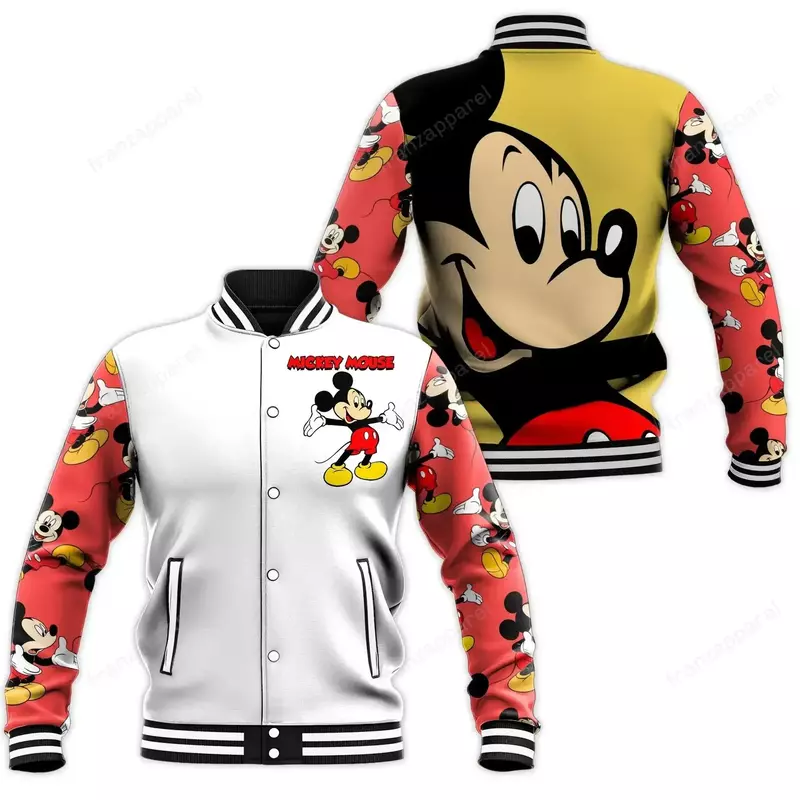 Disney Mickey e Minnie Jaqueta de beisebol para homens e mulheres, streetwear Harajuku, casacos universitários soltos, Hip Hop