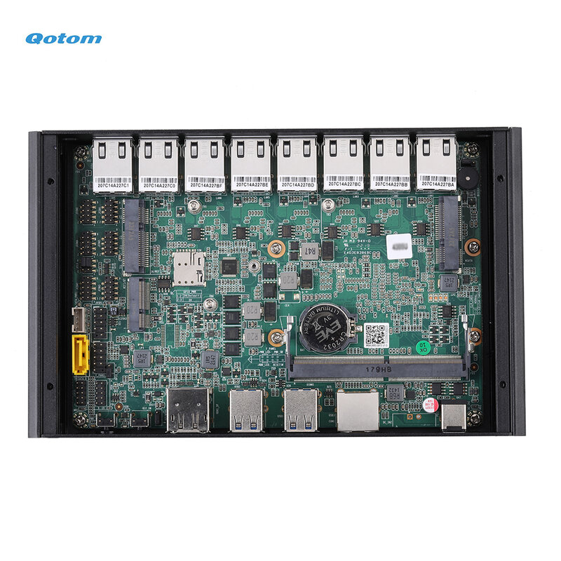 Qotom-Mini PC de escritorio sin ventilador, 8 LAN, Core i7-10710U, 6 núcleos, hasta 4,7 GHz, 8x I225V 2,5G LAN Firewall Router