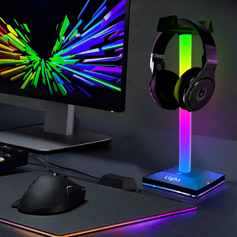 Lámpara RGB con soporte para auriculares, luz de ambiente de escritorio USB para juegos