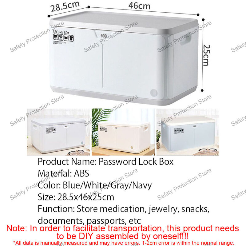 Password Lock Safe Box, 3 dígitos, ABS, Segurança de Privacidade, Storage Box, Grande Capacidade, Lanche Passaporte, Household, Carro, Household