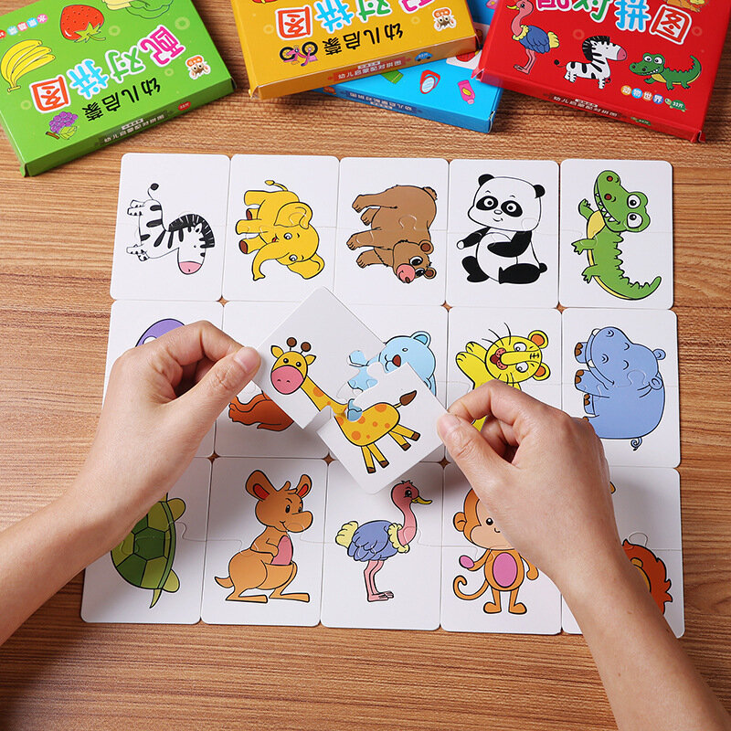 32Pcs Toddler Matching Card Early Montessori Education Puzzle Toys Cartoon Jigsaw Animal Color Shape Cognitive Training Gifts