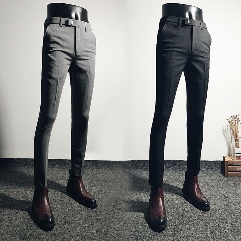 Popularne biurowe spodnie towarzyskie o dobrym temperamencie męskie przycięte spodnie Slim Fit na suwak Fly Business