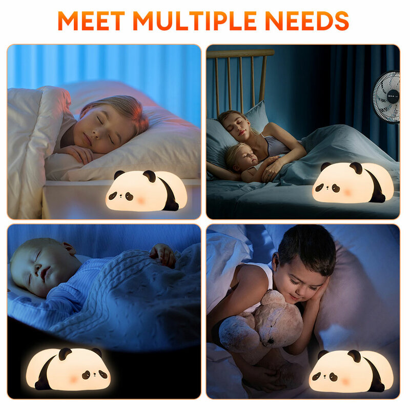 Panda-silicone luz noturna, lâmpada bonito animal, recarregável, sensor de toque, dimmable, lâmpada de cabeceira, quarto do bebê