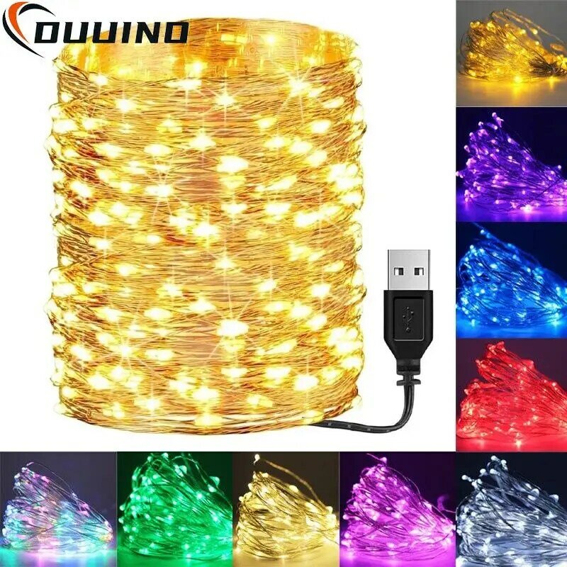 Lampu LED peri dekorasi Natal, lampu tirai USB kawat tembaga untuk pesta pernikahan, lampu dekorasi Natal 1M 3M 5M 20M