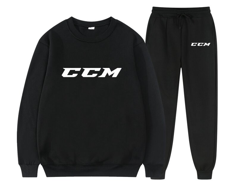 Setelan pakaian olahraga pria, setelan Pullover lengan panjang + celana Jogging 2 potong CCM kebugaran lari 2024
