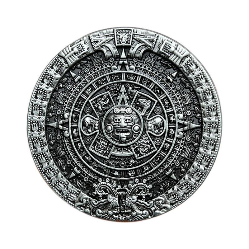 Maya Aztec solar calendar stone belt buckle