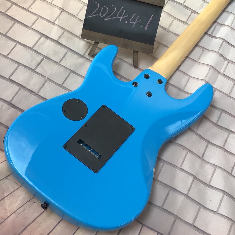 Guitarra elétrica azul em estoque, 6 cordas, hardware preto, frete grátis