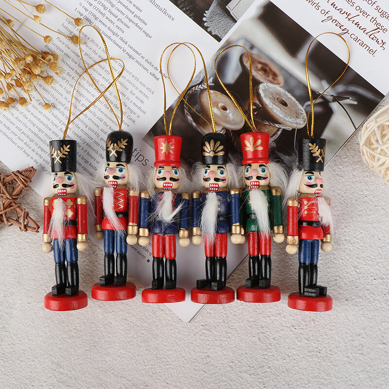 New Year 10cm Wooden Nutcracker Doll Soldier Puppet Christmas Kids Gifts New Year Christmas Tree Pendant Ornaments Decoration