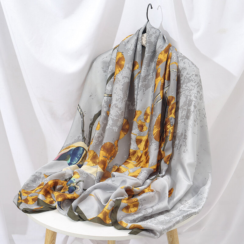 Nowy luksusowy jedwabny szalik dla kobiet drukowane długi szal szalik wiosenny panie Foulard chusty okłady 180*90cm