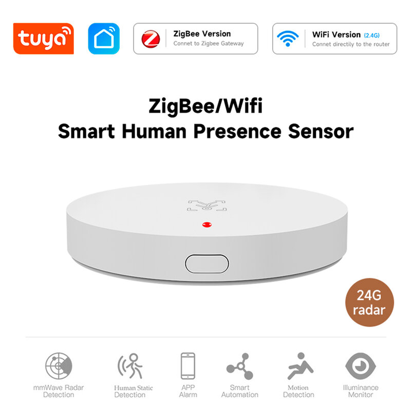 Tuya ZigBee Sensor de Pressão Humana, Sensor de Movimento, Detecção de Radar, Smart Home, App Alarme, Controle Remoto, Segurança, Wi-Fi, 24G